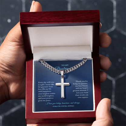 For Boyfriend | Every day With You | Cuban Link Chain with Artisan Cross