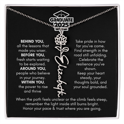 Graduation | Behind You All Your Memories | Flower Name Necklace