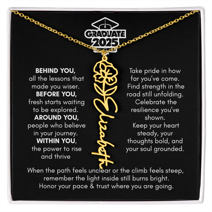 Graduation | Behind You All Your Memories | Flower Name Necklace