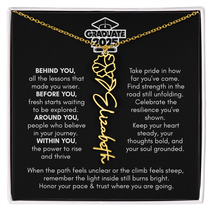 Graduation | Behind You All Your Memories | Flower Name Necklace
