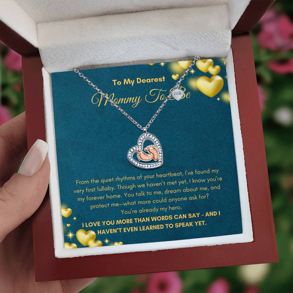 Mommy To Be |  To My Dearest  Mommy To Be | Baby Feet Heart Necklace