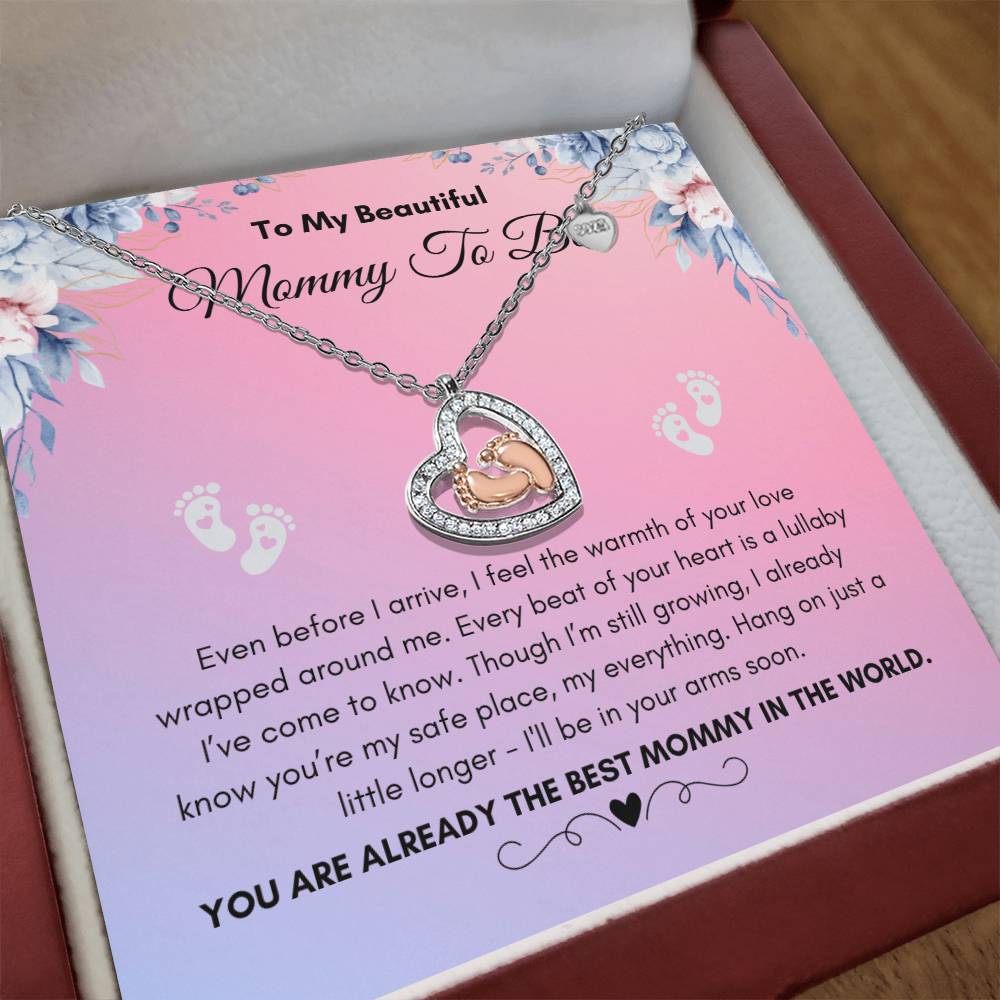 Mommy To Be |  To My Beautiful Mommy To Be | Baby Feet Heart Necklace