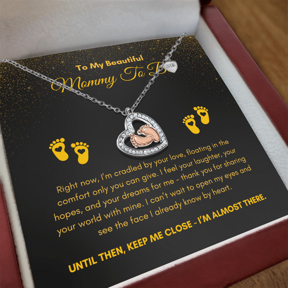 Mommy To Be |  To My Beautiful Mommy To Be | Baby Feet Heart Necklace