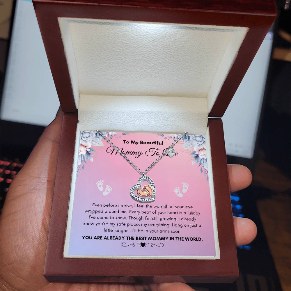 Mommy To Be |  To My Beautiful Mommy To Be | Baby Feet Heart Necklace