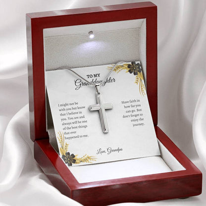 To My Granddaughter | I Might Not Be With You But Know That I Believe In You | Artisan Cross Necklace